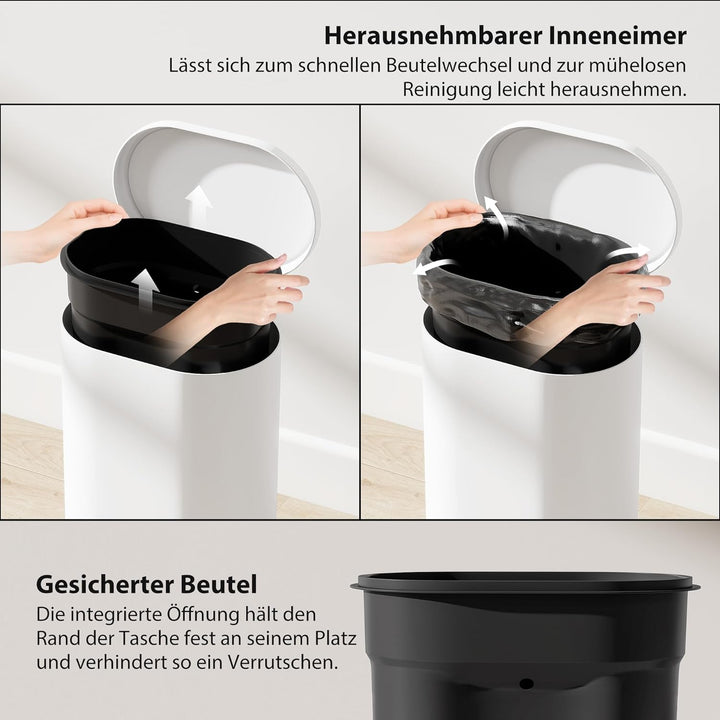 HOMCOM Mülleimer 12L Treteimer Abfalleimer mit Deckel und Fusspedal, Müllbehälter mit Inneneimer, So