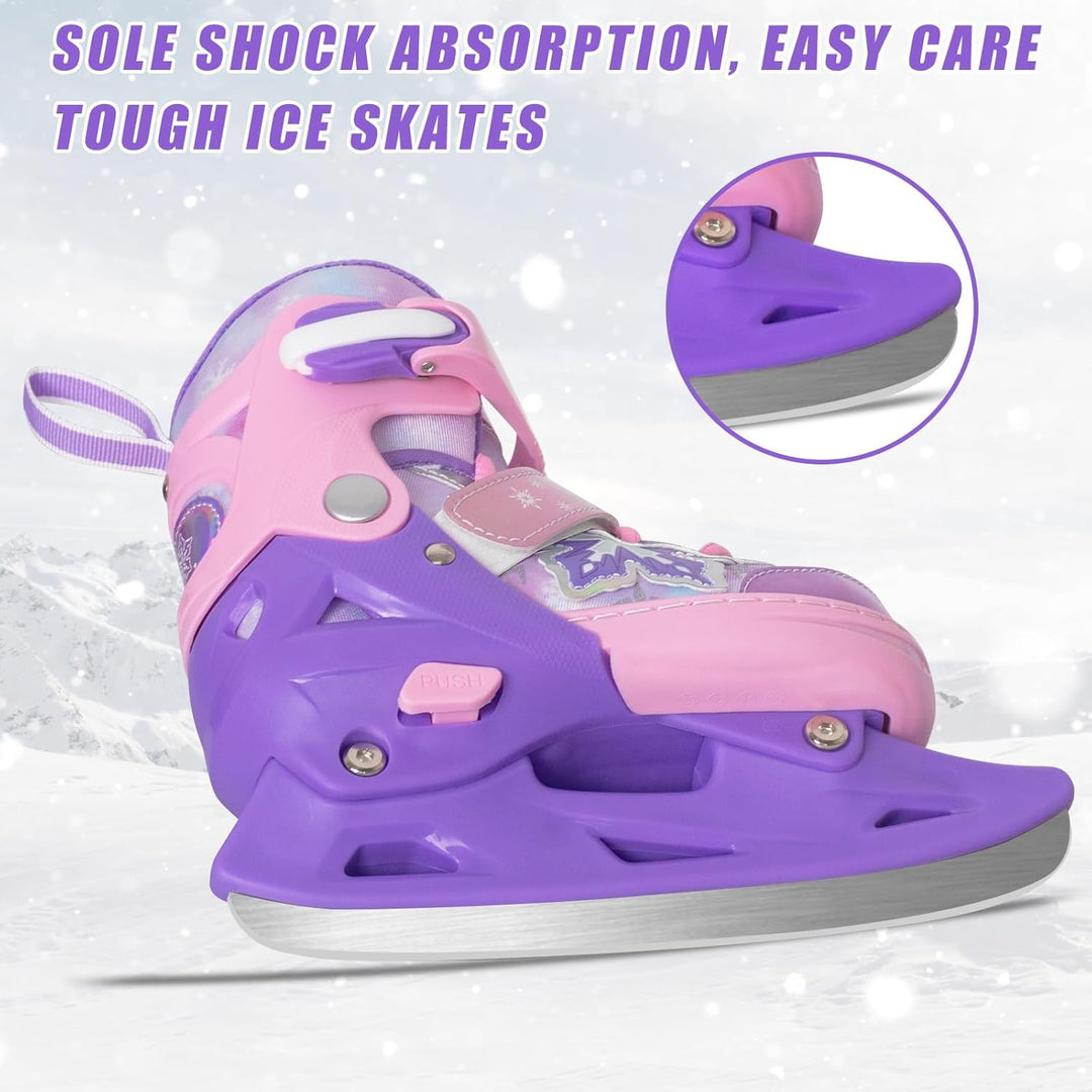 Nattork verstellbare Kinder Eisrutschen - 4 Grösse Schneeflocken Spitze-Up Skates mit warmem Plüsch