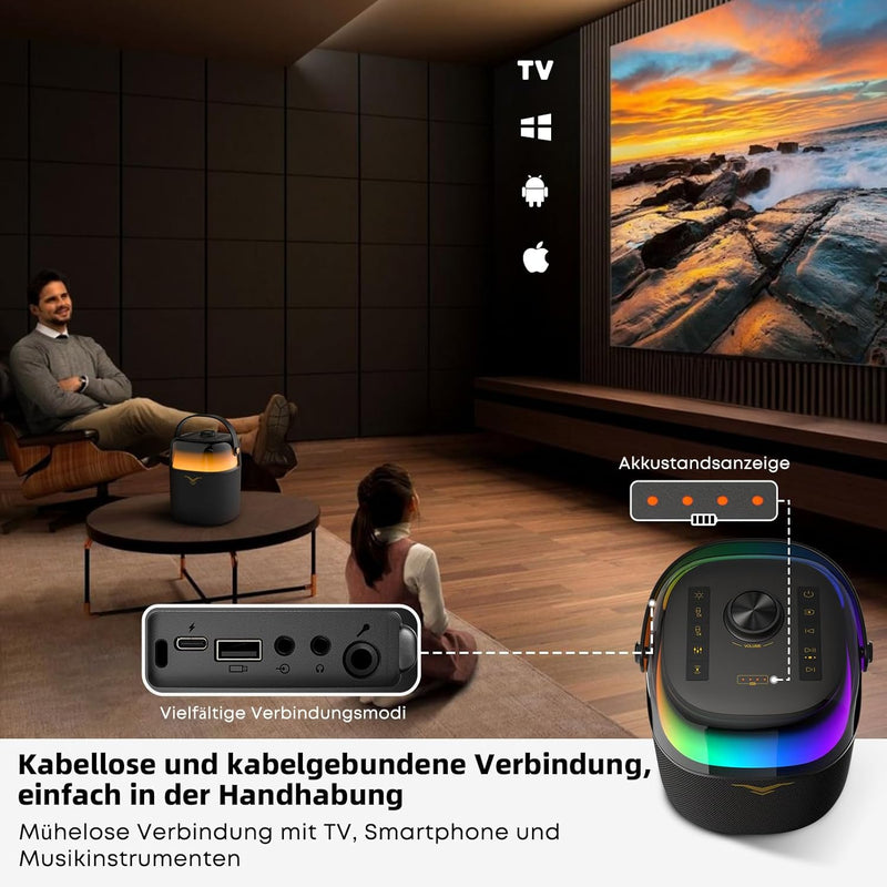 StageSound Karaoke-Maschine, tragbarer Bluetooth-Lautsprecher mit 2 drahtlosen Mic, PA-System mit Vo