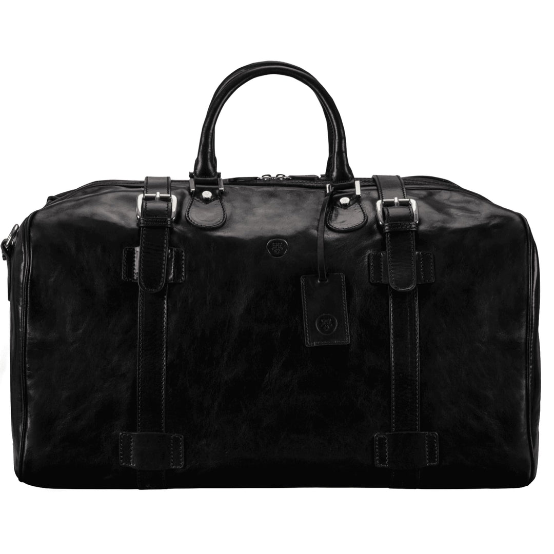 Maxwell-Scott Hochwertige Grosse Leder Reisetasche FleroL in Schwarz, Schwarz