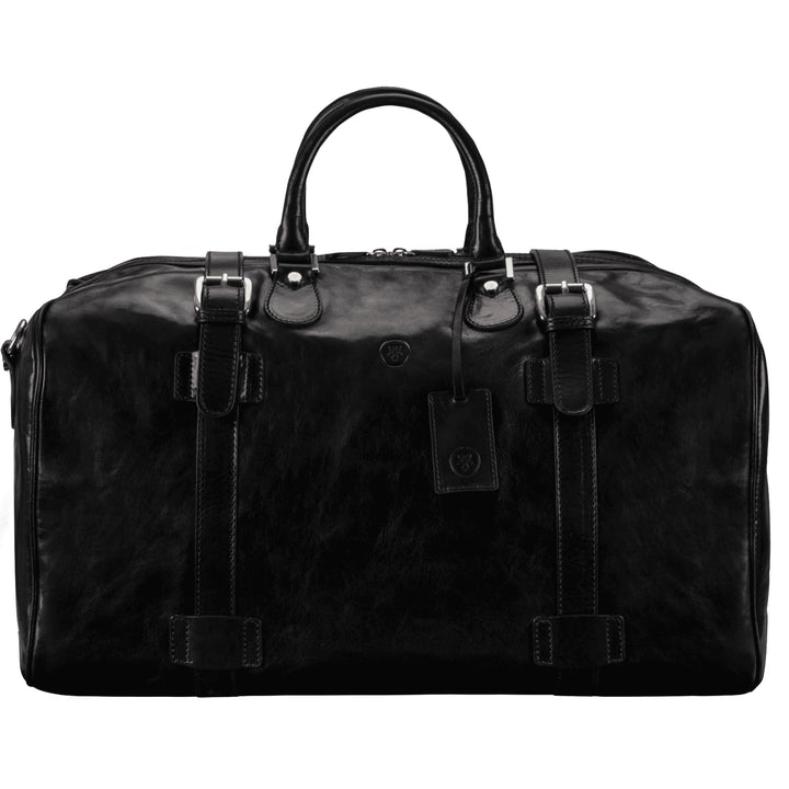 Maxwell-Scott Hochwertige Grosse Leder Reisetasche FleroL in Schwarz, Schwarz