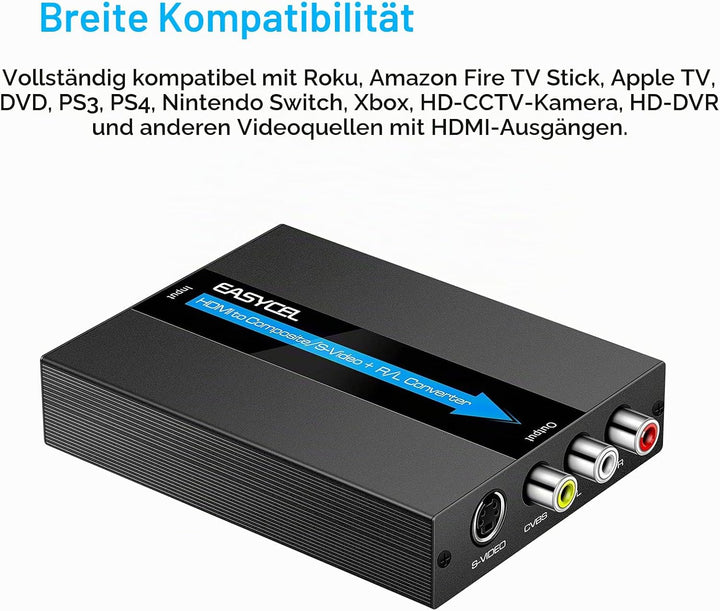 EASYCEL HDMI auf S-Video RCA Konverter mit S-Video und RCA Kabel, HDMI zu Svideo RCA Adapter, HDMI z