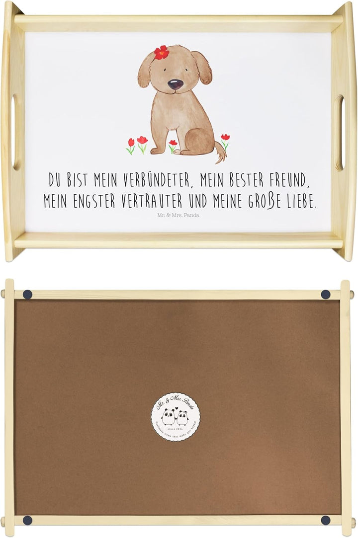 Mr. & Mrs. Panda Tablett Hund Dame - Geschenk, sofatablett, Holztablett, Hunde, Hundeglück, Sprüche,