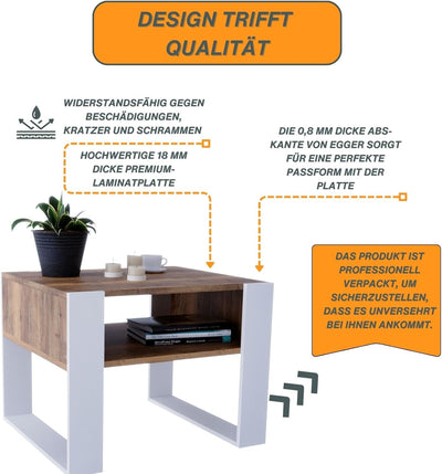 CraftPAK Wohnzimmer Tisch für Couch aus hochwertigem Holz, Stabiler & moderner Couchtisch mit zusätz