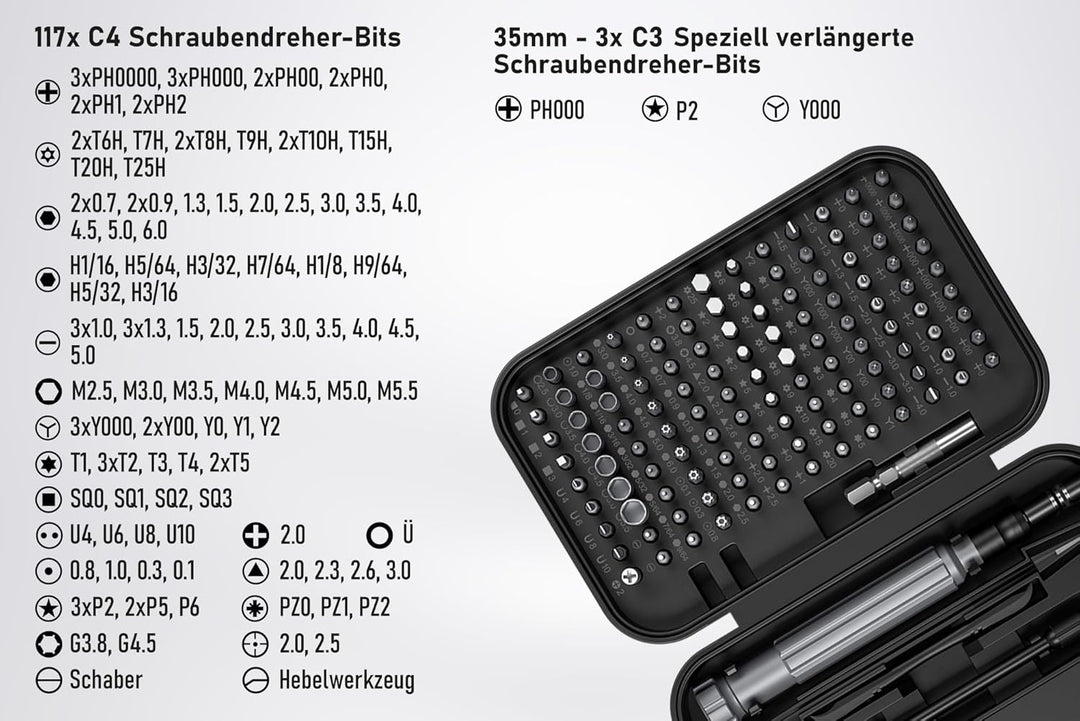 kabelmeister® Präzisions-Schraubendreher-Set, 150-Teile, u.a. 117x C4 Bits, 3x C3 Bits