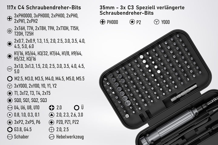 kabelmeister® Präzisions-Schraubendreher-Set, 150-Teile, u.a. 117x C4 Bits, 3x C3 Bits