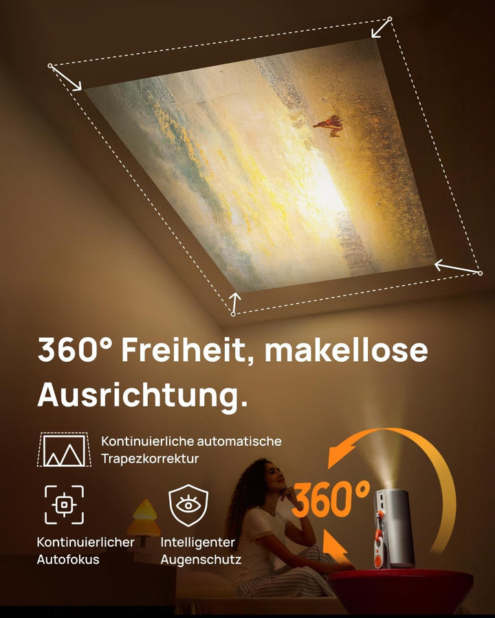 XGIMI MoGo 4 Mini Beamer mit Akku – Smart Outdoor Heimkino mit Google TV & Netflix, 360° Ständer, 2,