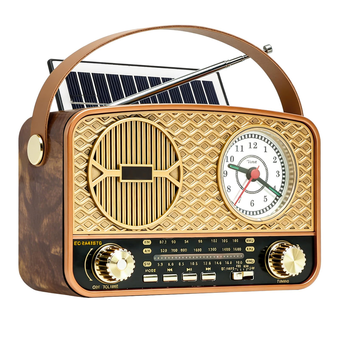 Radio Tragbar AM/FM/SW, Retro Radio, Solar Radio, Bluetooth Lautsprecher, Küchenradio, USB/TF/AUX Fu
