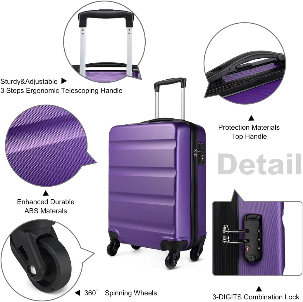 KONO Koffer Trolley Handgepäck Leicht Hartschalenkoffer aus ABS Reisekoffer mit 4 Rollen Handgepäck