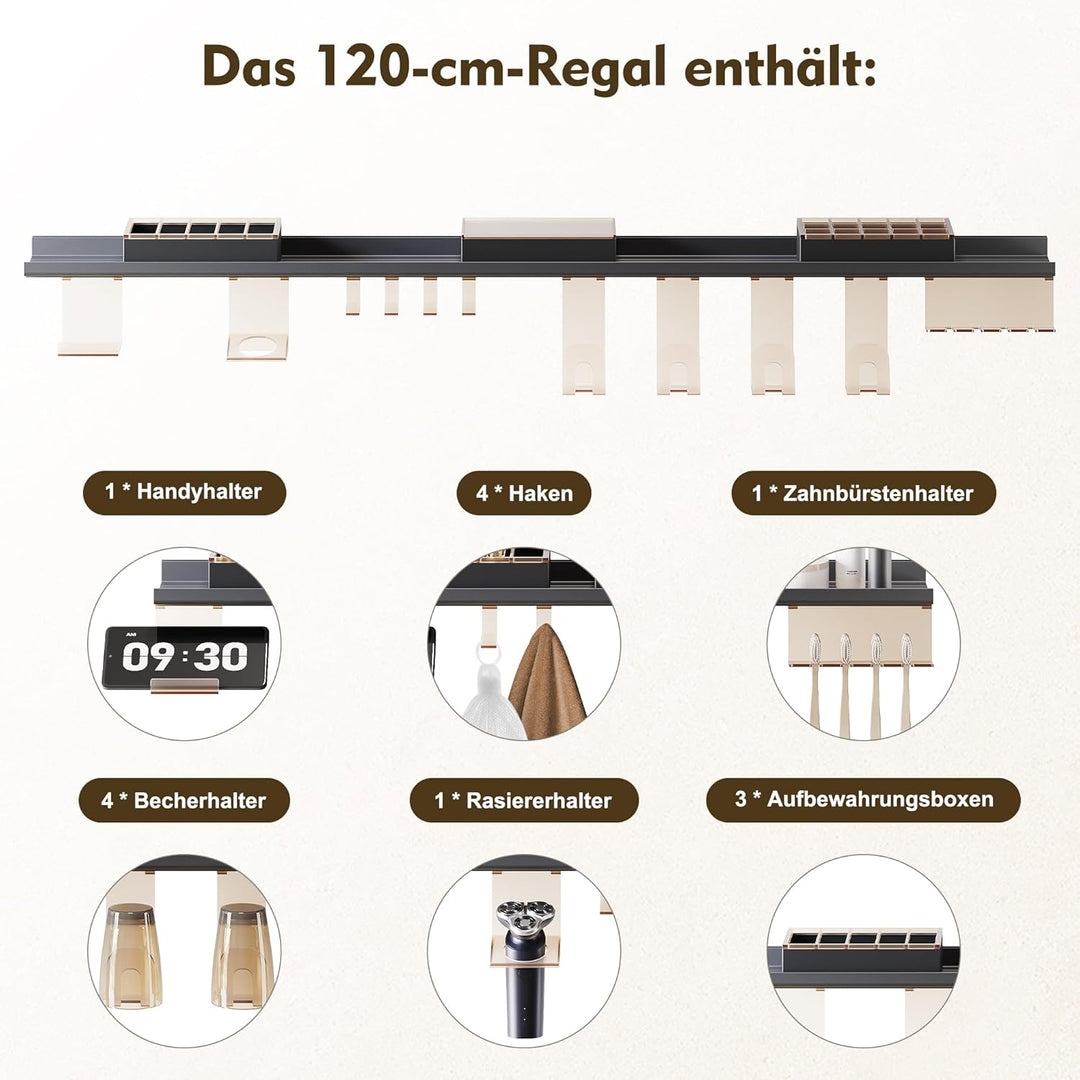 SONNI LED Badspiegel 120x60cm mit 120cm Ablage, Touch Badezimmerspiegel 3 Lichtfarben, Anti-Beschlag