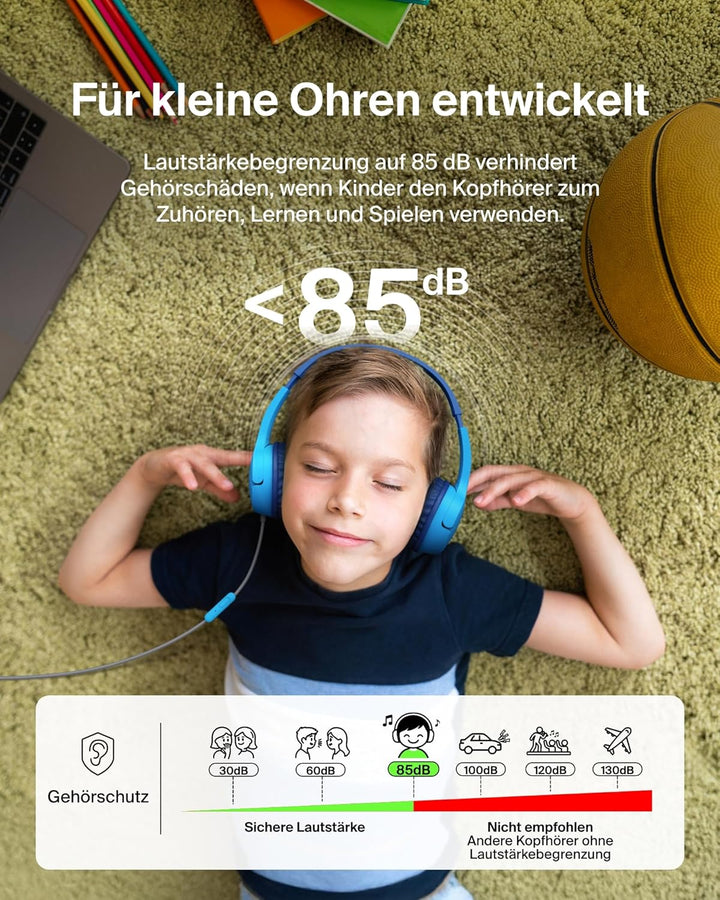 Belkin SoundForm Kopfhörer Kinder mit Kabel, USB-C auf 3,5-mm-Klinken Dongle, integriertes Mikrofon,