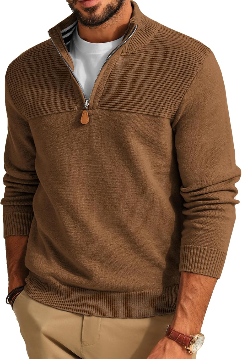 PaulJones Troyer Pullover Herren Strickpullover mit Reissverschluss und Stehkragen Arbeitspullover M