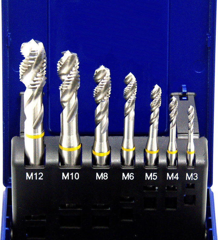 Maschinengewindebohrer Set 7-teilig M3 - M12 HSSE-Co5 DIN 371 Sackloch 39° RSP Gelbring in Rosebox m