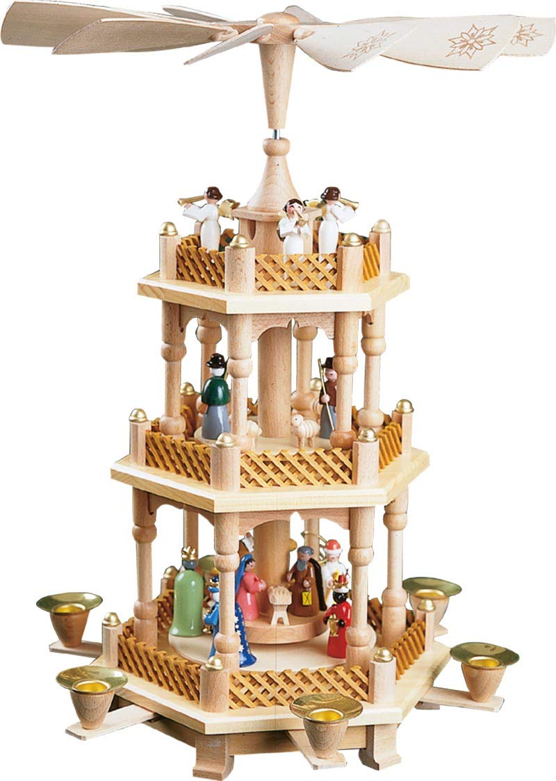 Weihnachtspyramide Christi Geburt, 2-stöckig, 40 cm hoch, original Erzgebirge