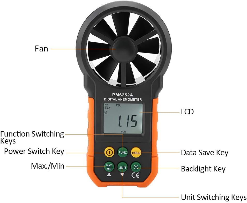 Digital Windmesser PM6252A Anemometer Luftvolumen Messanemometer mit LCD Display für Windsurf Drache