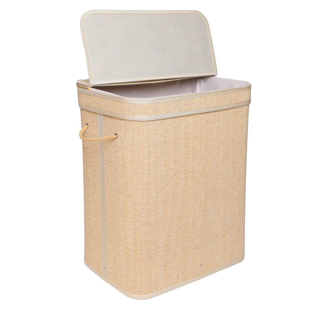Relaxdays Wäschekorb mit Deckel, Bambus, 90 l, Faltbare Wäschebox, HxBxT: 61 x 49 x 33 cm, Badezimme