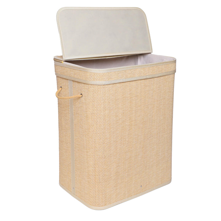 Relaxdays Wäschekorb mit Deckel, Bambus, 90 l, Faltbare Wäschebox, HxBxT: 61 x 49 x 33 cm, Badezimme
