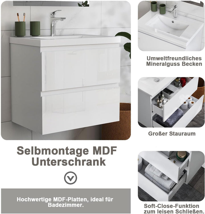 Aica Sanitär Waschtisch mit Unterschrank 50cm Alast Badmöbel Set Hochglanz Anthrazit Waschbecken mit
