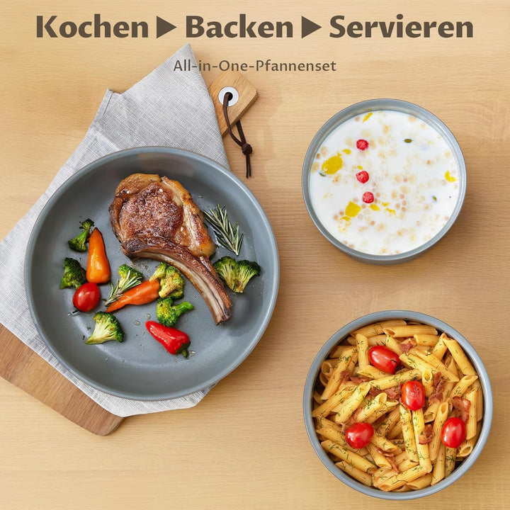 BEZIA 17-Teilig Topfset mit Abnehmbarer Griff, Pfannenset mit Keramik Antihaft Beschichtet, Induktio