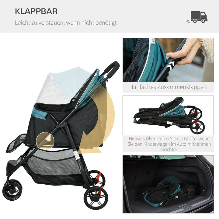 PawHut Hundewagen 2 in 1 Hundebuggy klappbar für Hunde &amp; Katzen bis 10 kg Katzenbuggy mit Kissen Net