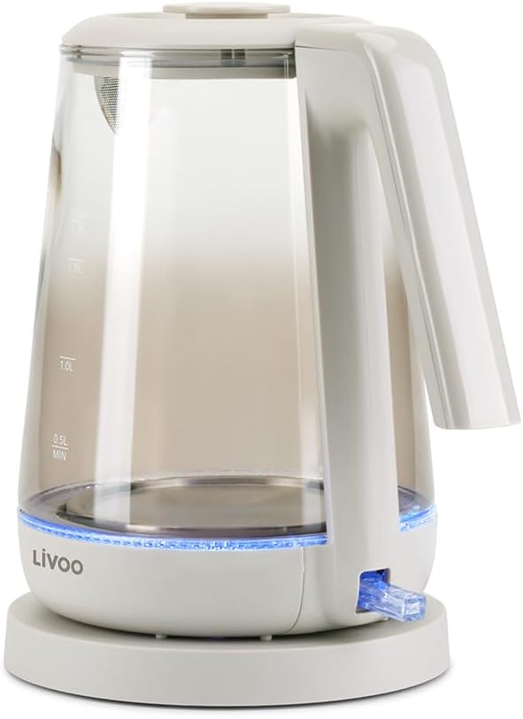 Livoo - Wasserkocher aus Glas, 1,7 l, DOD216G, 1850 W, 2200 W, Borosilikatglas, Hintergrundbeleuchtu