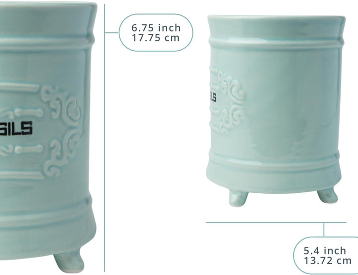 Comfify Französischer Blauer Keramik-Utensilienhalter - Vintage Style Kochgeschirr Caddy - Antikes D