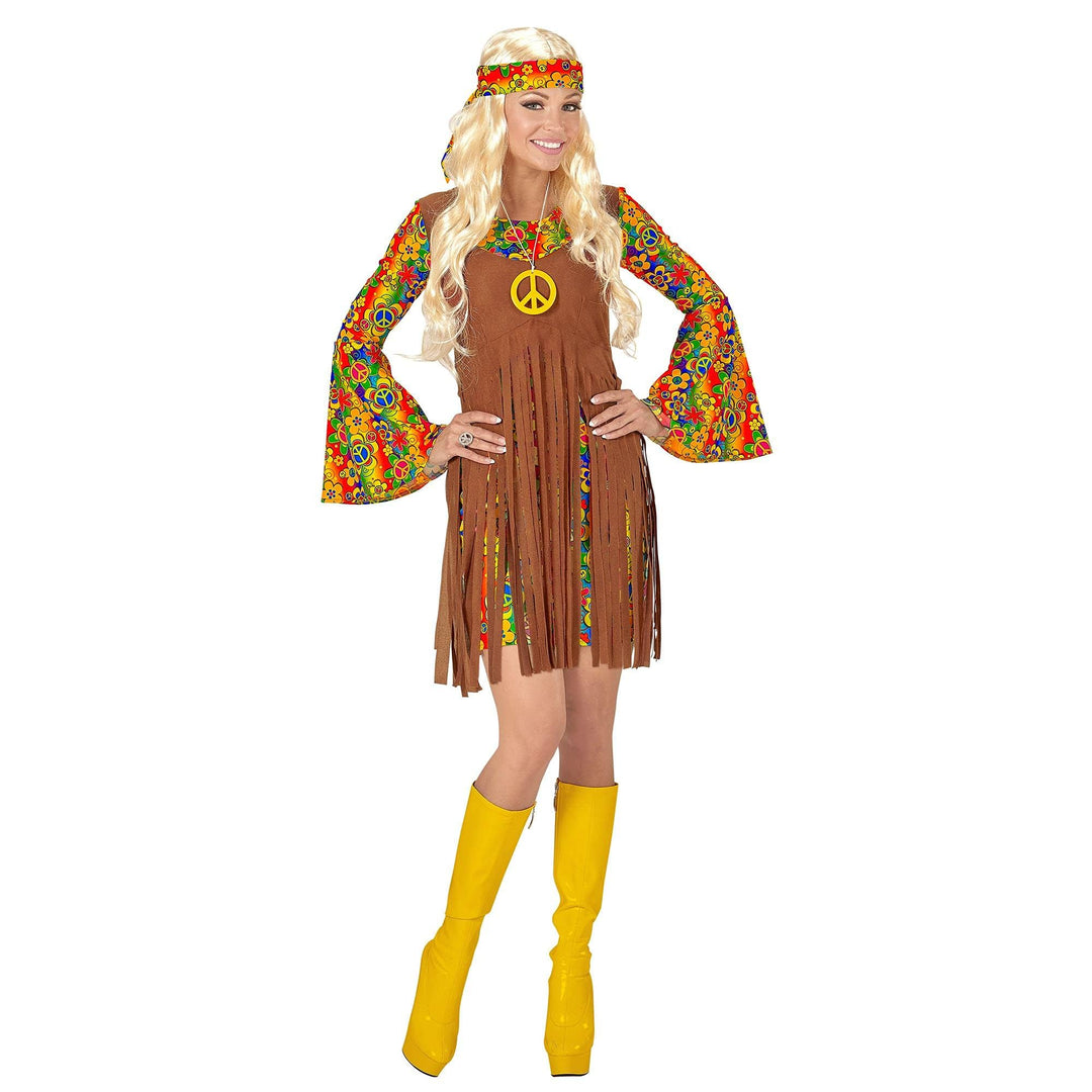 W WIDMANN MILANO Party Fashion - Kostüm Hippie Girl, Kleid mit Weste, Stirnband, Kette mit Peace-Zei