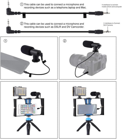 PULUZ Vlogging-kit für Smartphone Vlogging Set Like me mit Mikrofon + Video-Licht + Blitzschuh-Stati