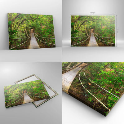 Bilder auf Leinwand 100x70cm Leinwandbild Fussgängerbrücke Wald Abenteuer Gross Wanddeko Bild Schlaf