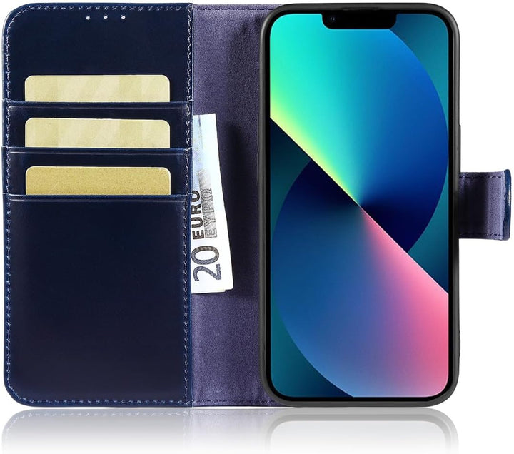 LENSUN Lederhülle für iPhone 13, Schutzhülle Echtleder Handyhülle [Wallet Fach][RFID Schutz][Echtes