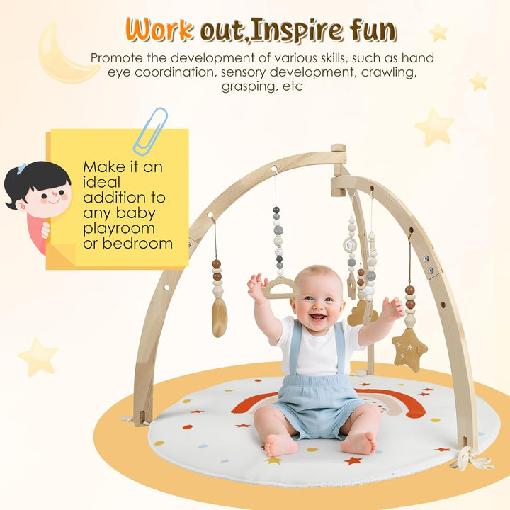 Spielbogen Baby Aus Holz,Geschenke Für Neugeborene,Babyparty Geschenk | Mit 6 Abnehmbaren Spielzeuge