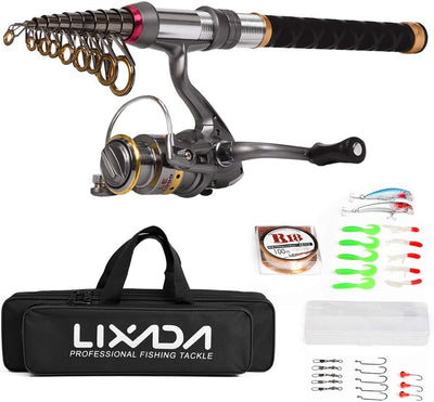 Lixada Telescopic Fishing Rod and Spool Combo Kit with 100 m Fishing Line Bait Hook Jig Head Fishing