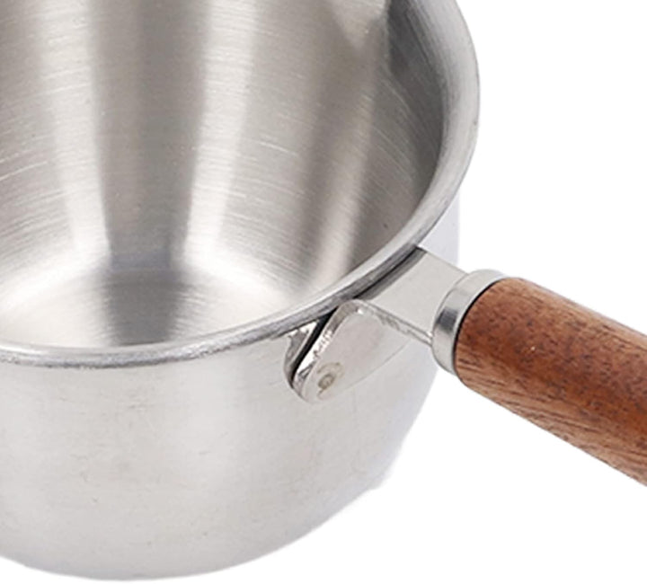 Edelstahl Schmelztopf, 120ml Mini Kochtopf mit Holzgriff für Küche und Outdoor Kochen