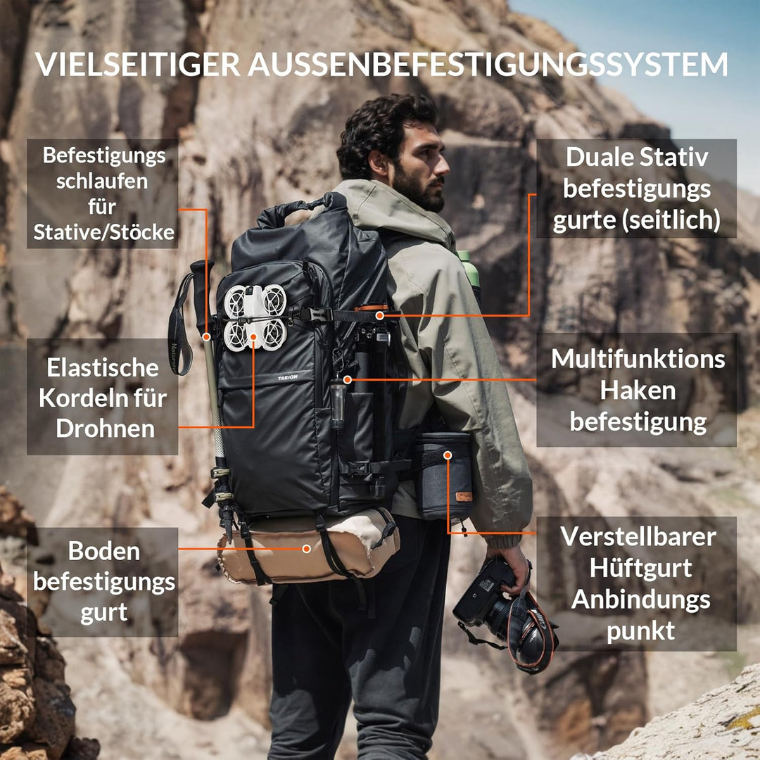 TARION Kamerarucksack Rolltop Wasserdicht Fotorucksack: 35L Professionelle Fotografie Kameratasche m