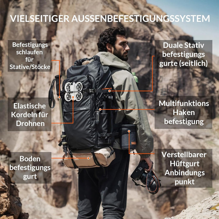 TARION Kamerarucksack Rolltop Wasserdicht Fotorucksack: 35L Professionelle Fotografie Kameratasche m