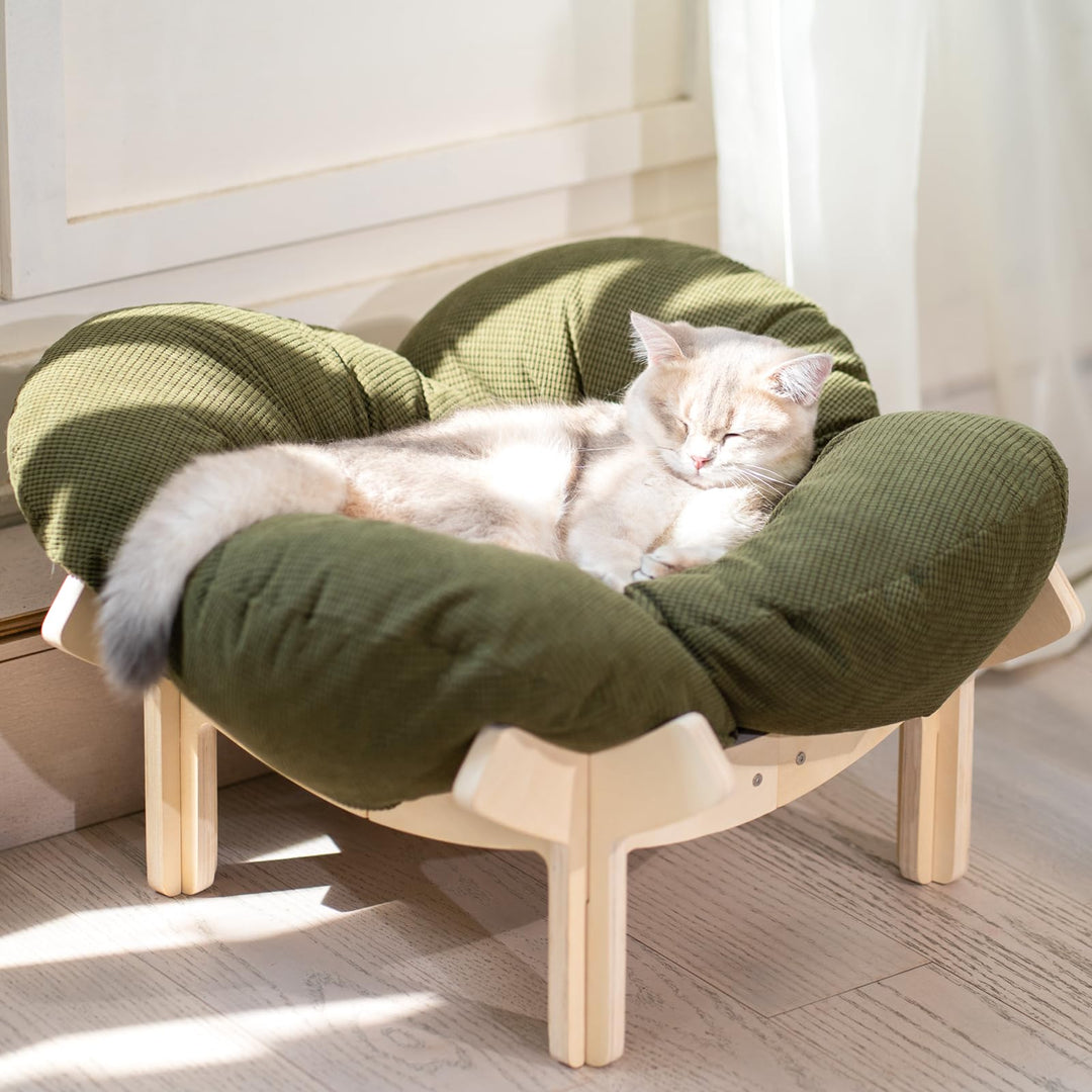 CheerPals Erhöhtes Katzenbett Blumenform, 55cm L&W Grosses Katzensofa, Stilvoll Katzenstuhl mit Hoch