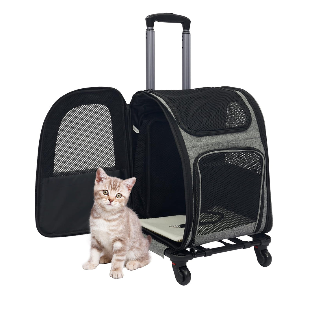 2-in-1 Hundetrolley, Tragbar Transporttasche mit 360°Drehrollen Hunderucksack Katzenrucksack Transpo