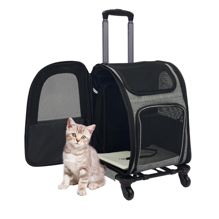 Transportbox Katze mit RäDern 360° Drehbar,Haustier Trolley Rucksack HaustierträGer Rucksack und Tro