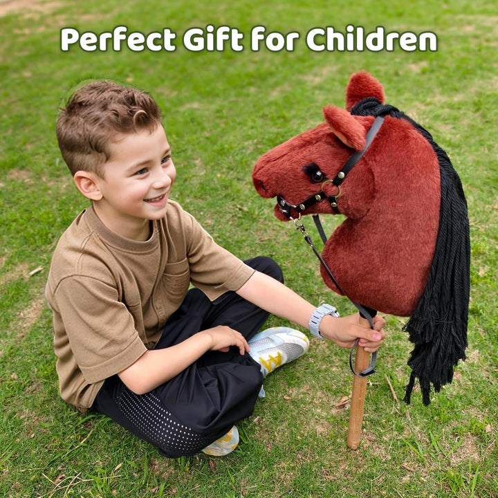 BEJOY Steckenpferd Spielzeug Pferd, Hobby Horse Holzpferd Plüschpferd zum Reiten für Kinder mit Half