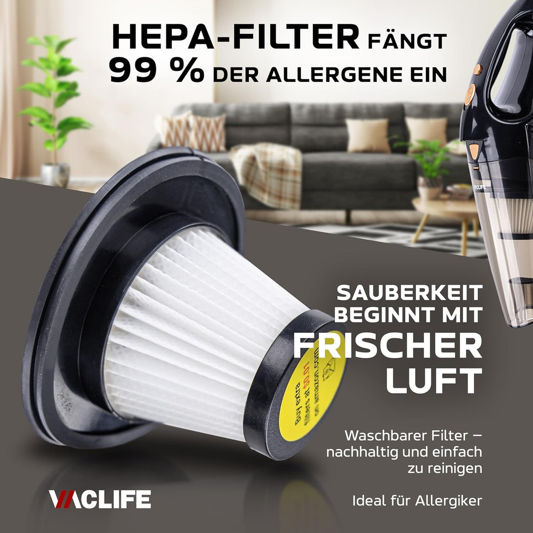 100W Kabelloser Akku-Handstaubsauger, Beutellos mit HEPA-Filter, LED-Licht, Zwei Aufsätzen, Leicht &
