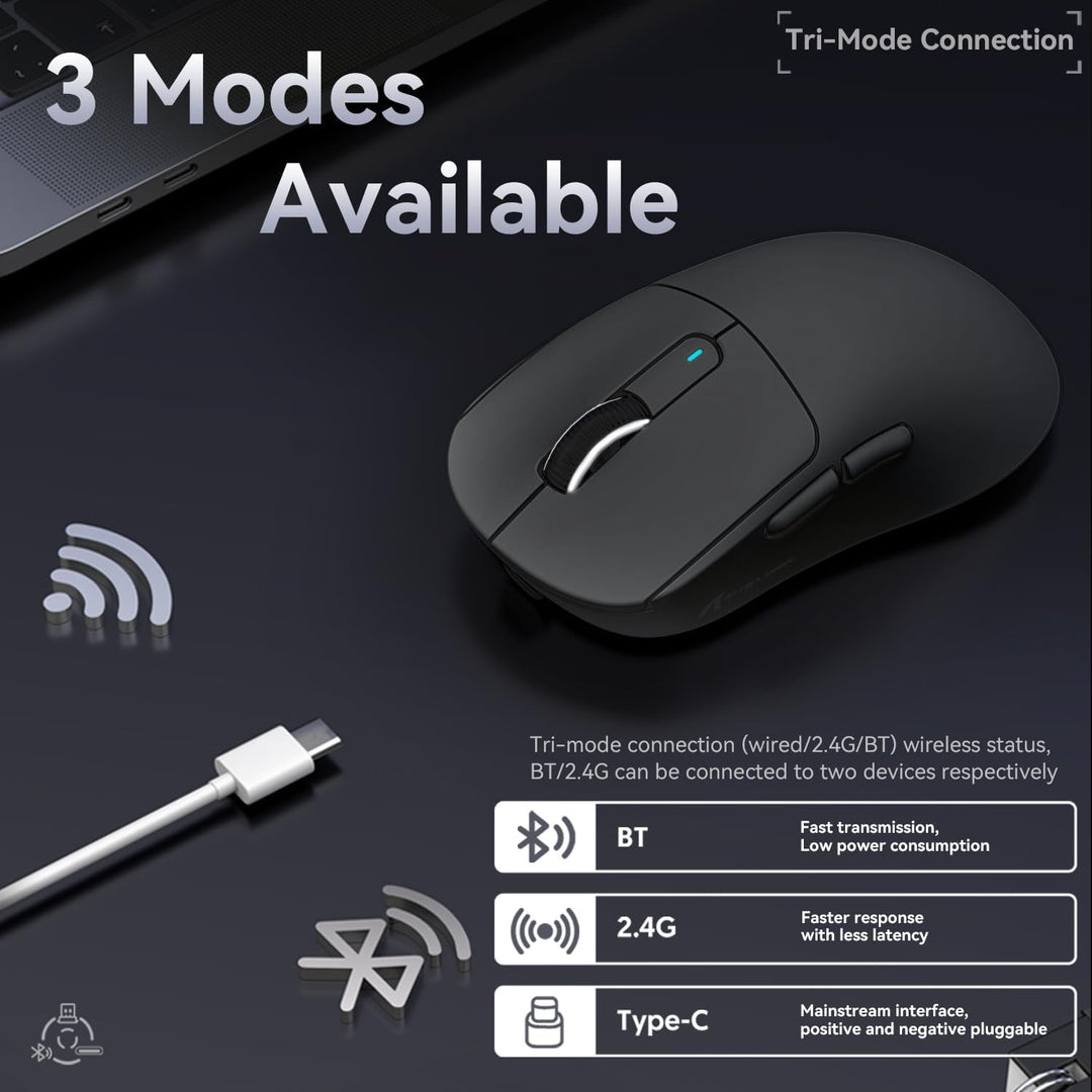 ATTACK SHARK X3 49g Ultraleicht Maus, PixArt PAW3395 Gaming-Sensor, BT/2,4G Kabellose/Kabelgebundene