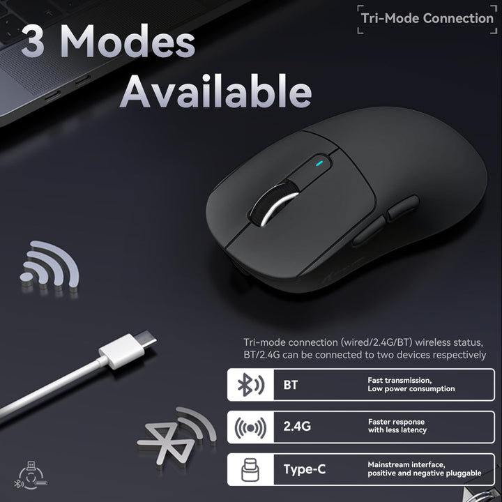 ATTACK SHARK X3 49g Ultraleicht Maus, PixArt PAW3395 Gaming-Sensor, BT/2,4G Kabellose/Kabelgebundene