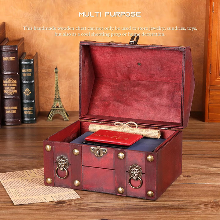 Gugxiom Schatztruhe, Schatzkiste aus Holz mit Zahlenschloss, Handgefertigte Dekorative Box, Vintage-