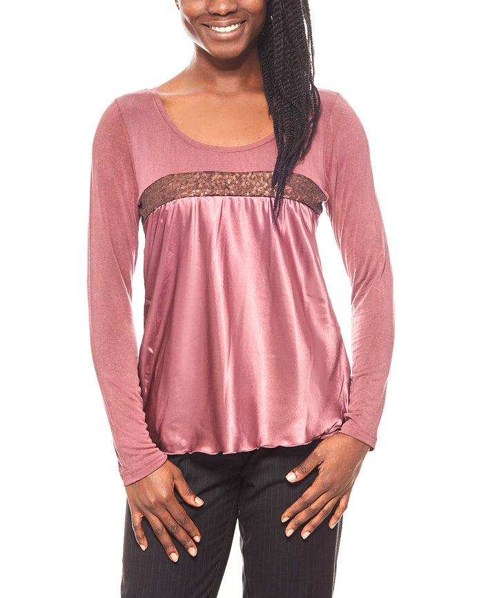 Linea TESINI figurumspielendes Damen Patch-Shirt Langarm-Shirt Trend-Shirt Rot, Grössenauswahl:36