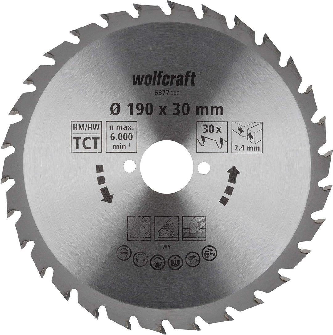 wolfcraft 6377000 | Handkreissägeblatt HM | Serie grün | 30 Zähne | ø190mm 190 X 30, 190 X 30