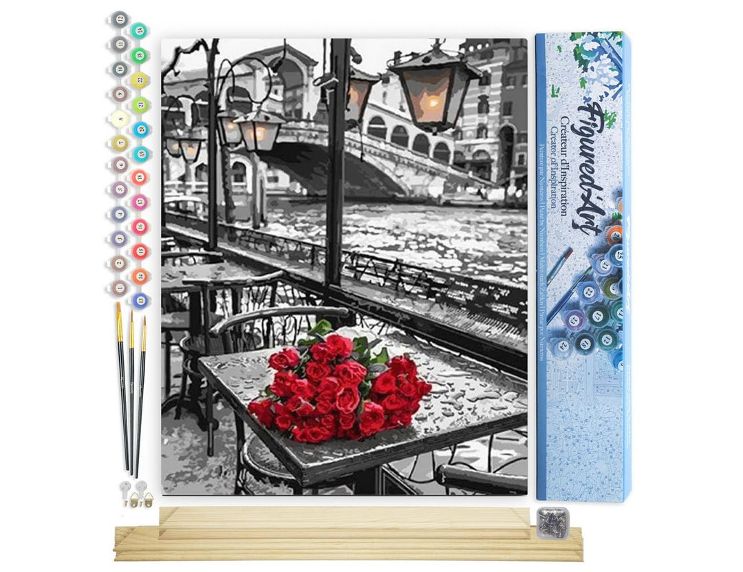 Figured'Art Malen Nach Zahlen Erwachsene Mit Rahmen Terrasse und Blumenstrauss - Paint by Numbers Ba
