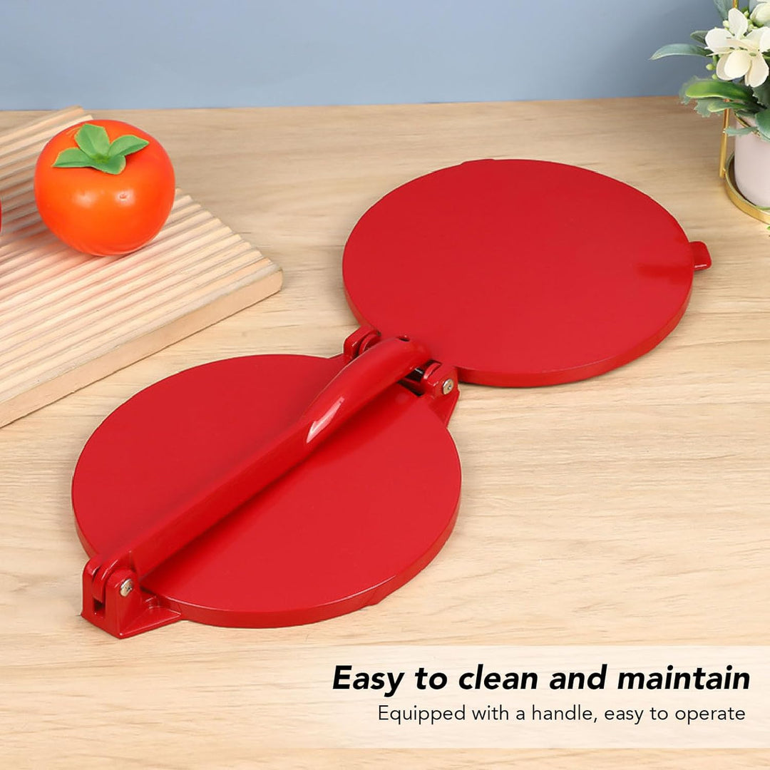 Manuelle Tortilla -Presse 10 Zoll, rote Aluminiumlegierung Mehl Tortilla Press mit gebogenem Griff F