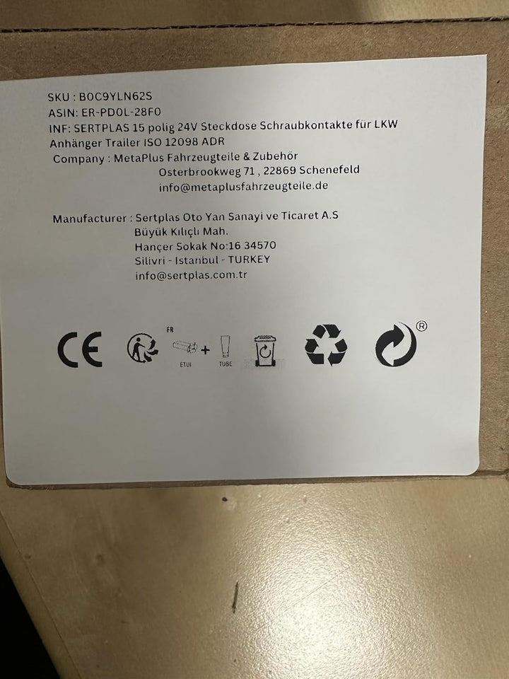 15 polig 24V Steckdose Schraubkontakte für LKW Anhänger Trailer ISO 12098 ADR