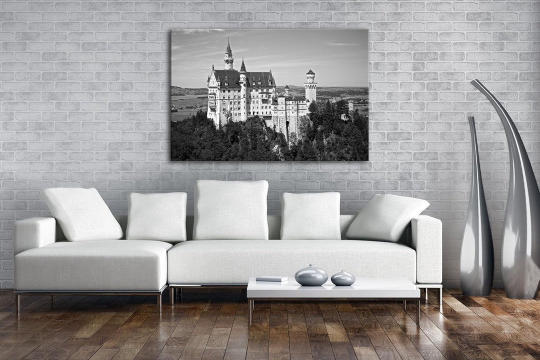 deyoli Neuschwanstein Burg in Deutschland Effekt: Schwarz/Weiss im Format: 80x60 als Leinwandbild, M