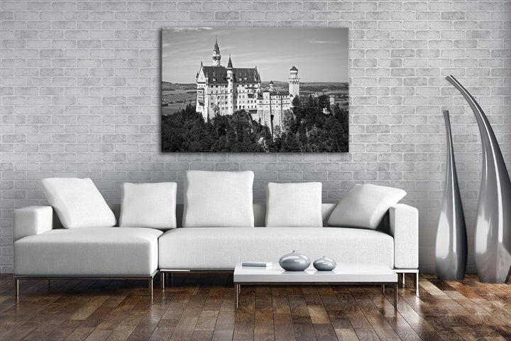 deyoli Neuschwanstein Burg in Deutschland Effekt: Schwarz/Weiss im Format: 80x60 als Leinwandbild, M
